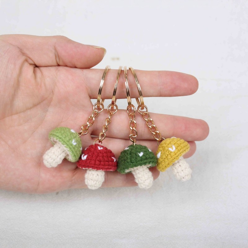 Car Accessories Wholesale - Multicolor Small Mushroom Crochet Keyrings Handmaking