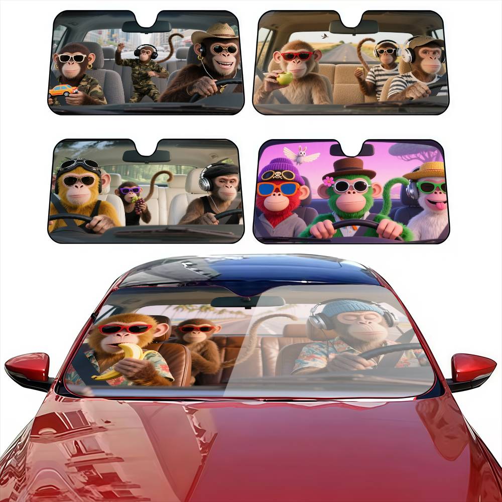 Car Accessories Outside - Funny Monkey Driver Car Sunshade Curtains